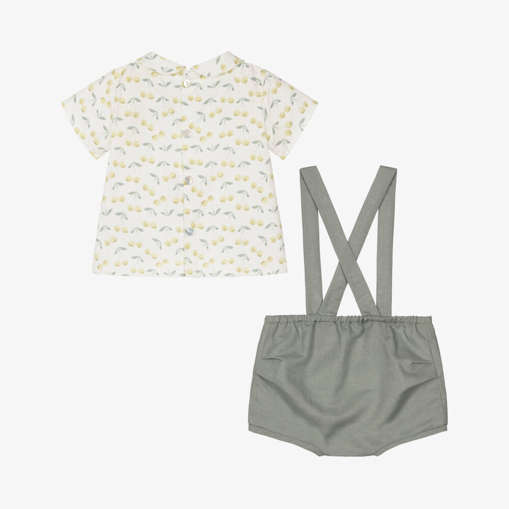 Mebi-Boys Ivory & Green Cherry Print Shorts Set | Childrensalon Outlet