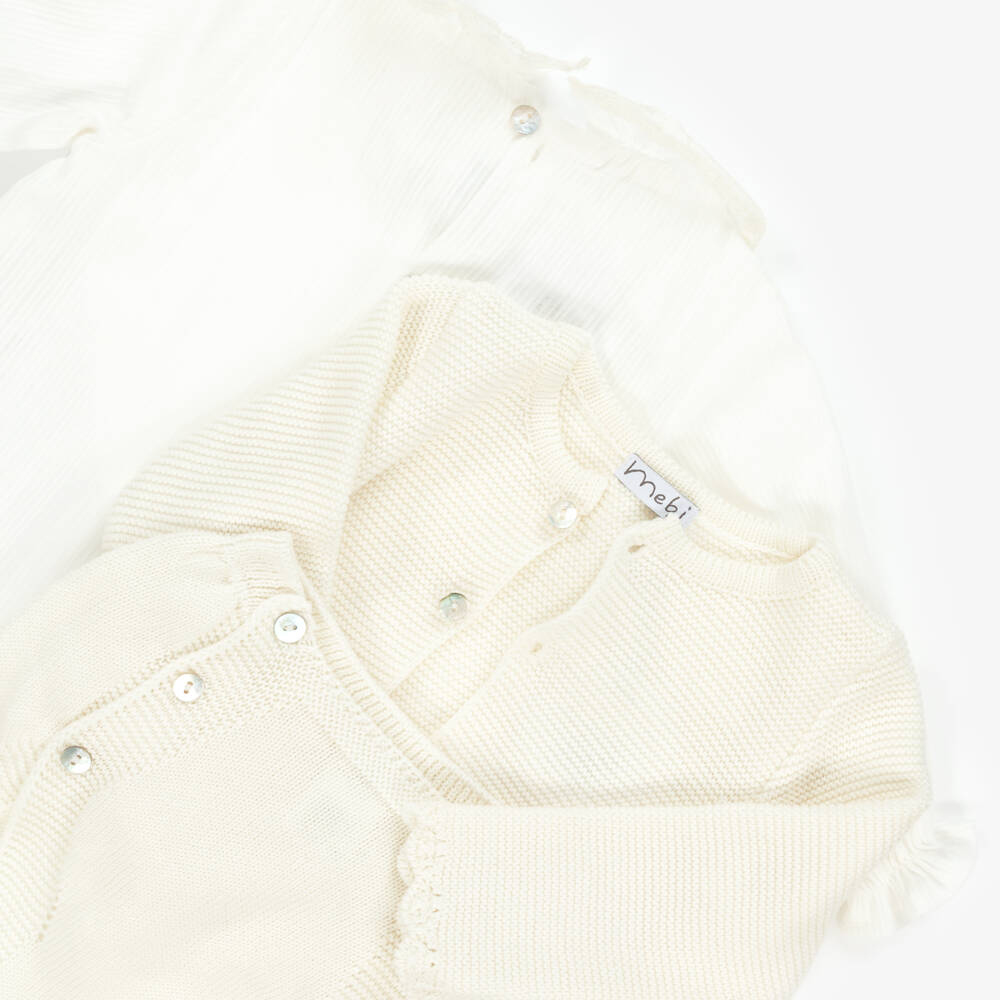 Mebi-Boys Ivory Knit Shorts Ensemble | Childrensalon Outlet