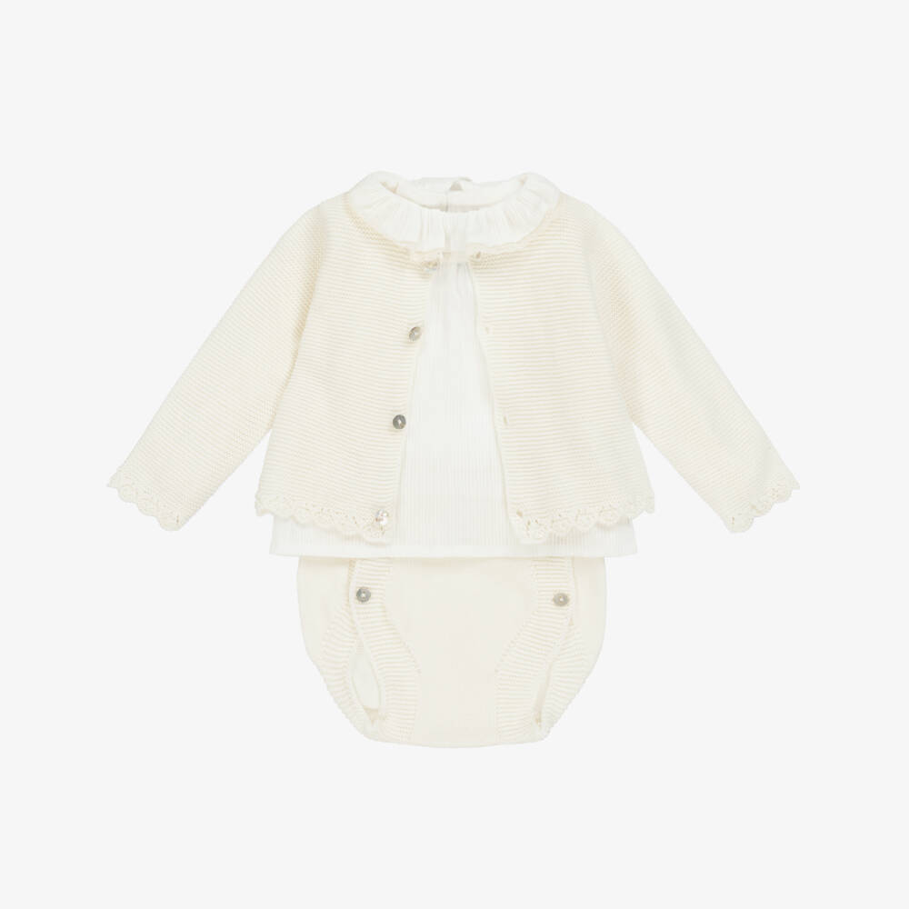 Mebi-Boys Ivory Knit Shorts Ensemble | Childrensalon Outlet