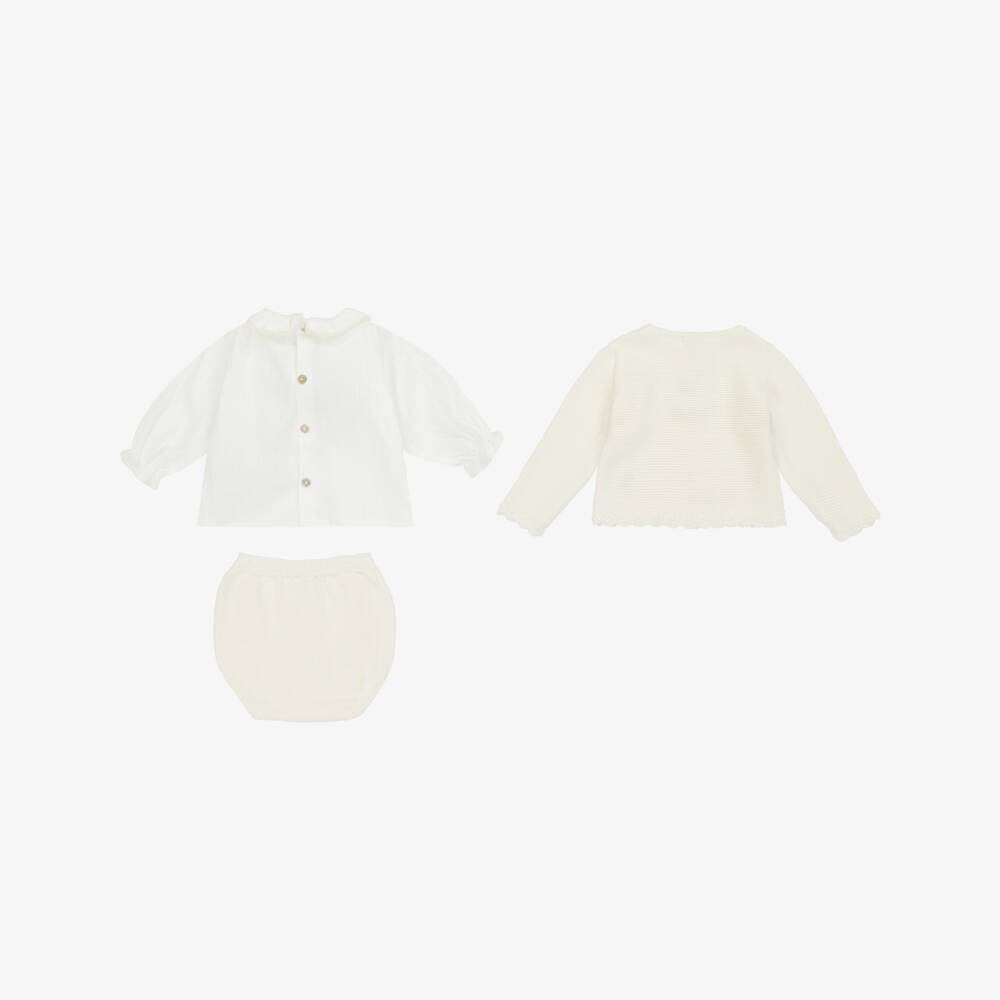 Mebi-Boys Ivory Knit Shorts Ensemble | Childrensalon Outlet
