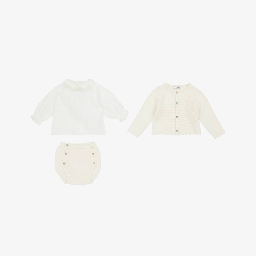 Mebi-Boys Ivory Knit Shorts Ensemble | Childrensalon Outlet