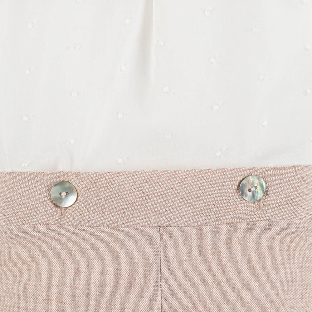 Mebi-Boys Ivory & Pink Buster Suit with Embroidered Dots | Childrensalon Outlet