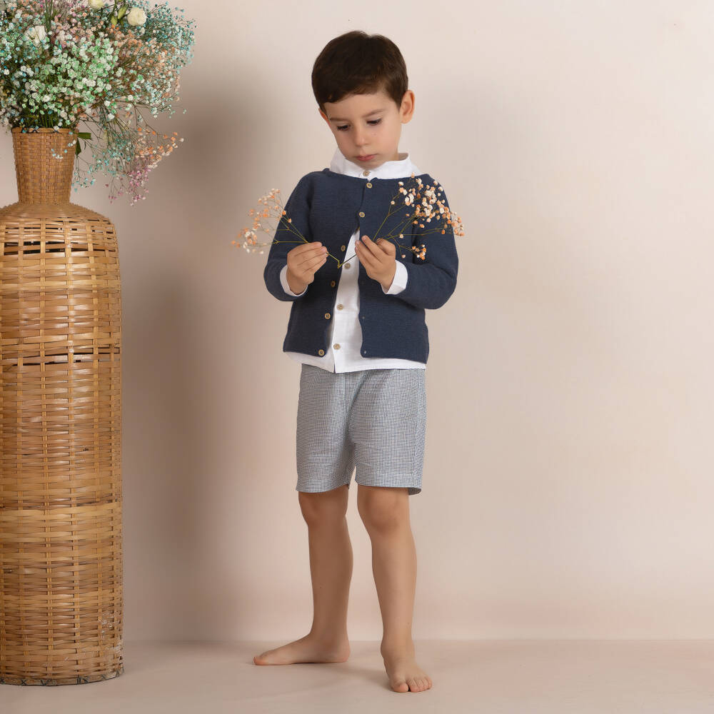 Mebi-Boys Navy Blue Knitted Cardigan & Shorts Set | Childrensalon Outlet