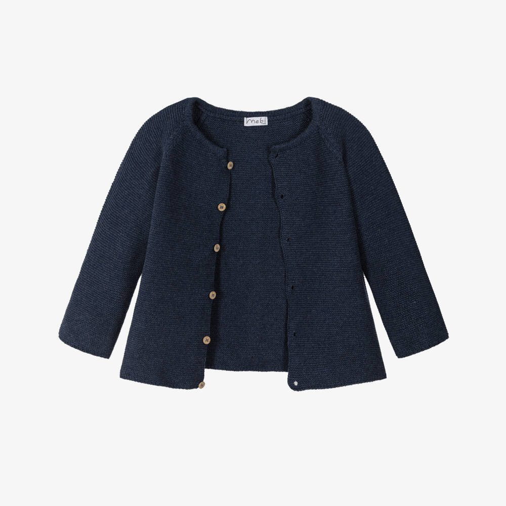 Mebi-Boys Navy Blue Knitted Cardigan & Shorts Set | Childrensalon Outlet