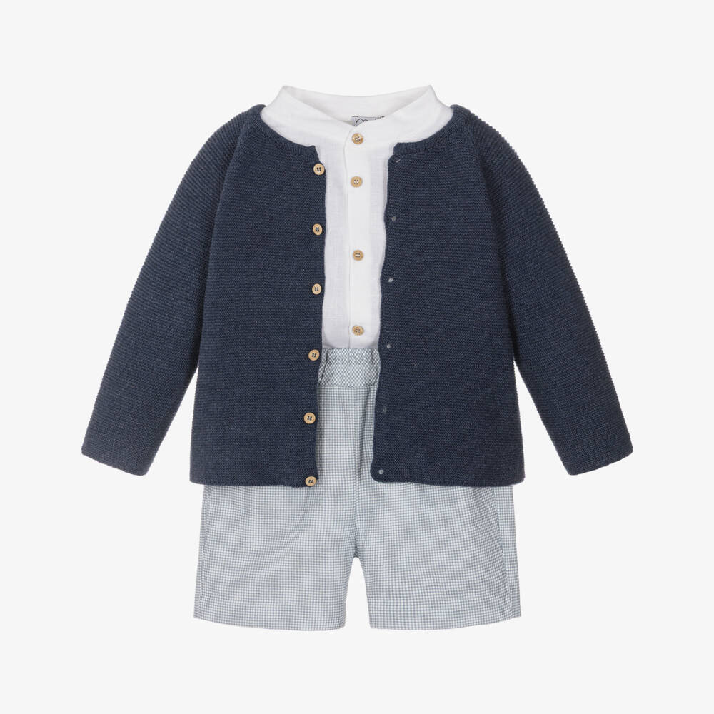 Mebi-Boys Navy Blue Knitted Cardigan & Shorts Set | Childrensalon Outlet