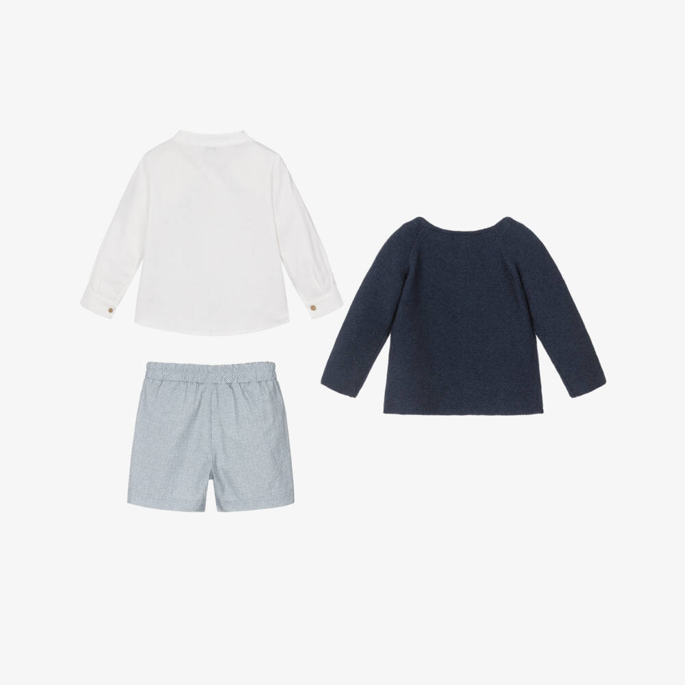 Mebi-Boys Navy Blue Knitted Cardigan & Shorts Set | Childrensalon Outlet