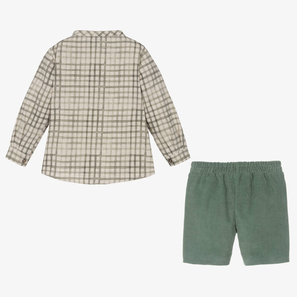 Mebi-Boys Sage Check Shirt and Shorts | Childrensalon Outlet
