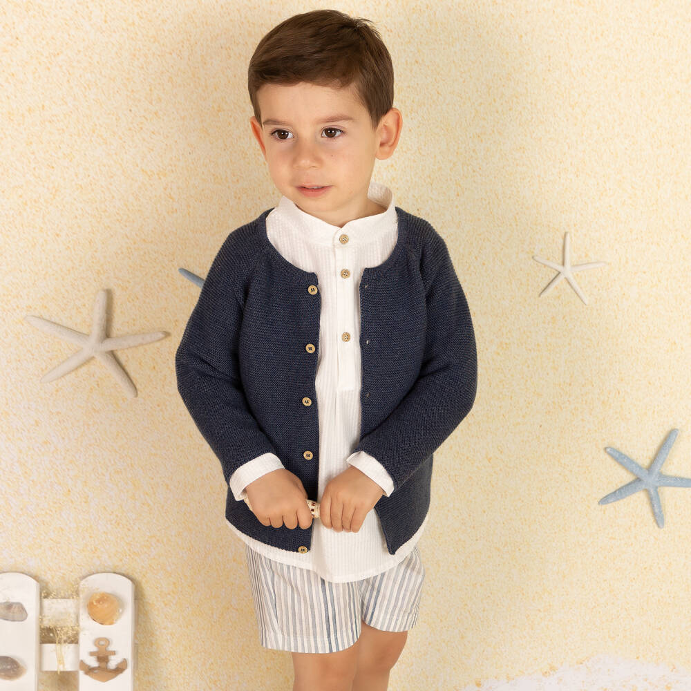 Mebi-Boys Seersucker Blue Shorts Ensemble | Childrensalon Outlet