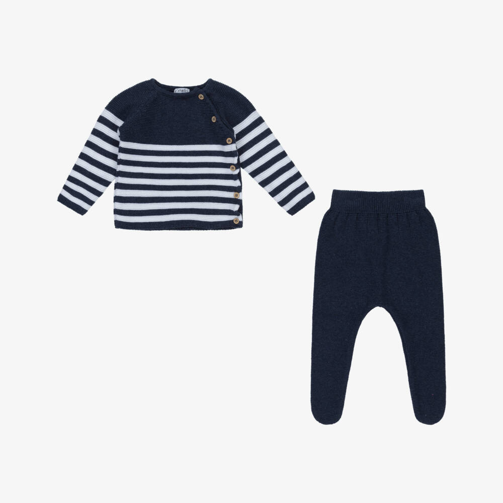 Mebi-Boys Soft Knit Blue Babygrow Set | Childrensalon Outlet