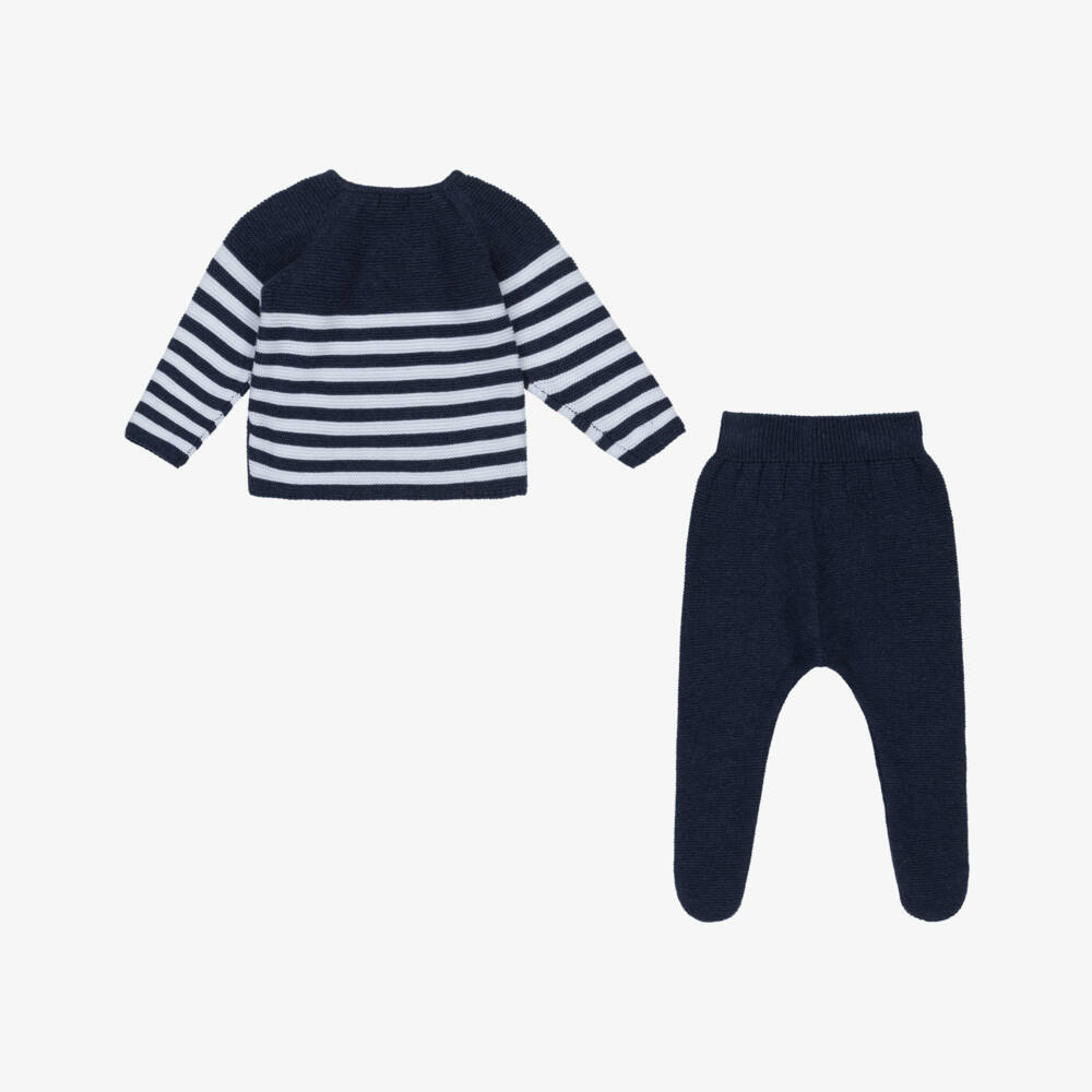 Mebi-Boys Soft Knit Blue Babygrow Set | Childrensalon Outlet