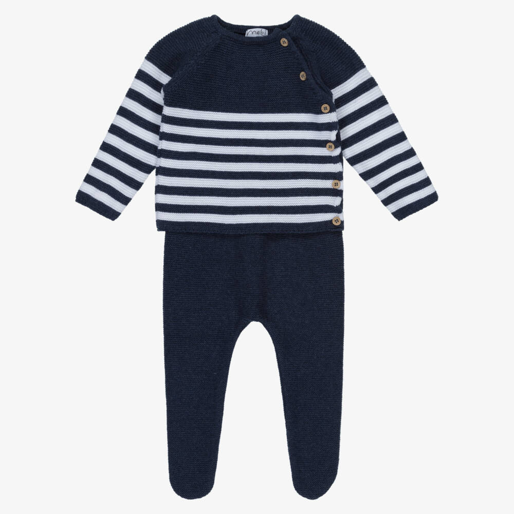 Mebi-Boys Soft Knit Blue Babygrow Set | Childrensalon Outlet