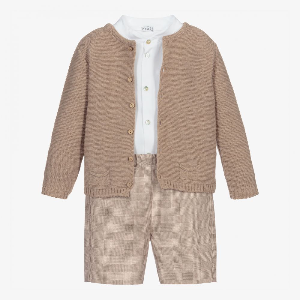 Mebi-Boys White & Beige Shorts Set | Childrensalon Outlet