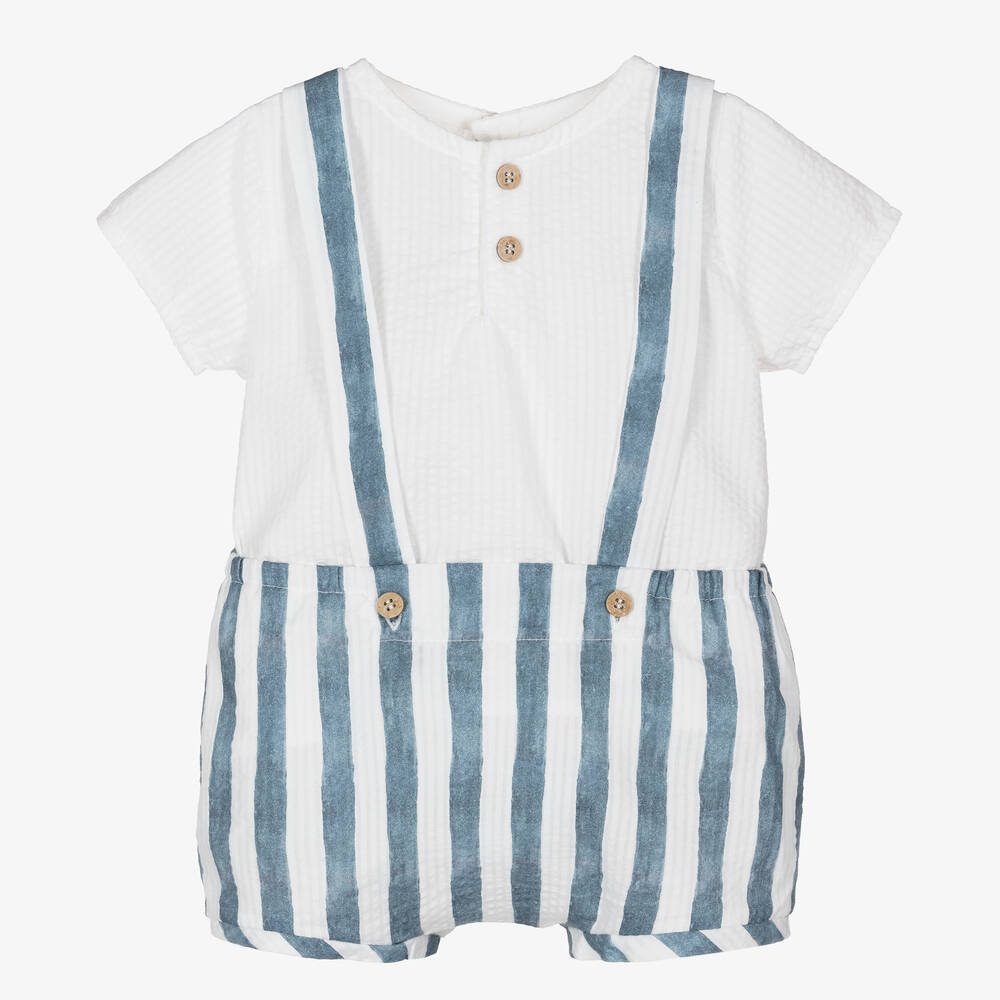 Mebi - Boys White & Blue Striped Shorts Set | Childrensalon