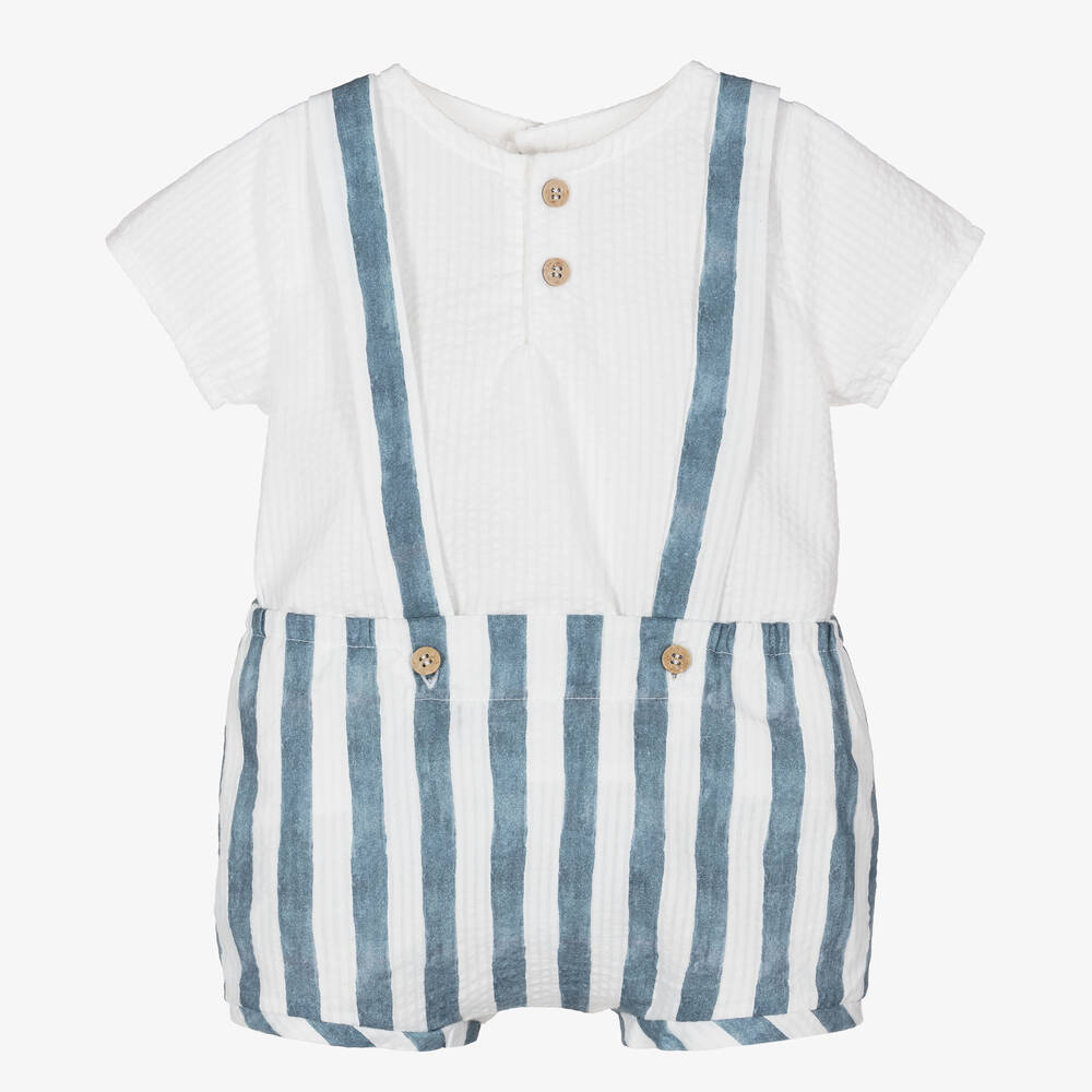Mebi-Белая рубашка и синие шорты в полоску | Childrensalon Outlet