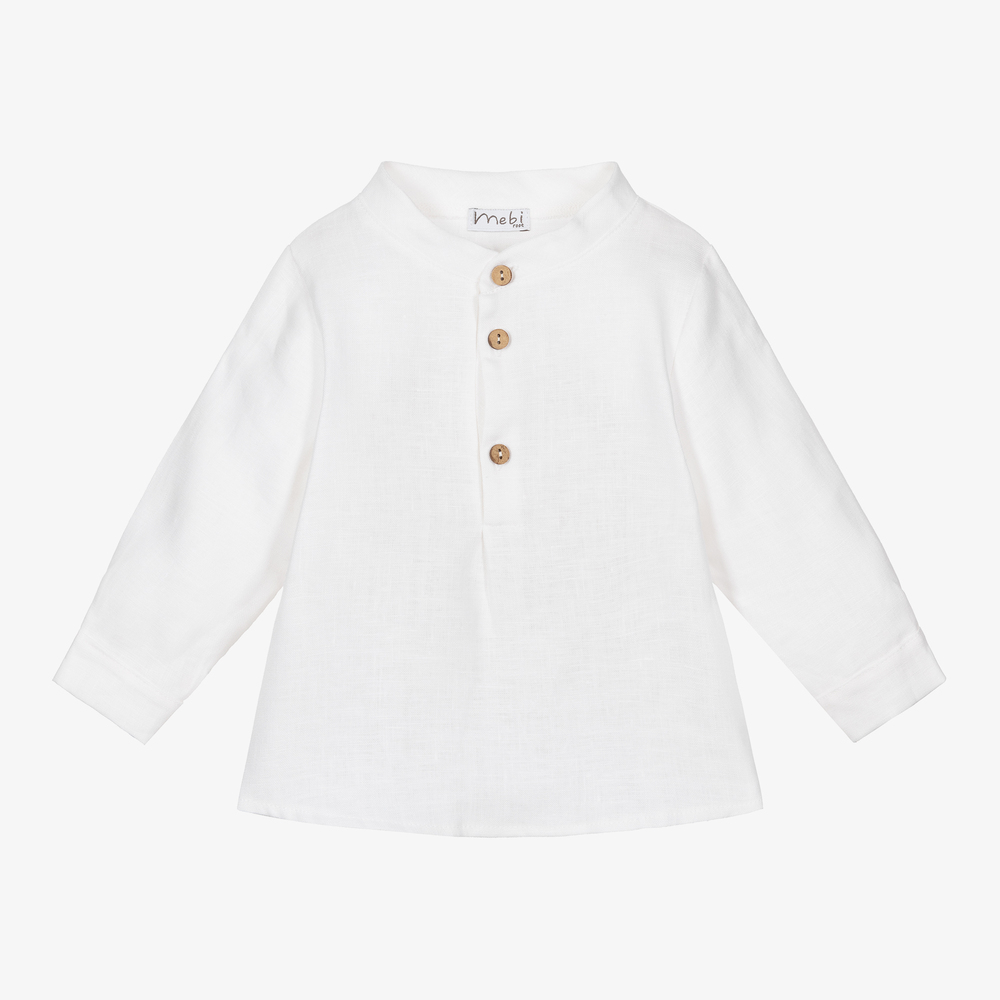 Mebi - Boys White Linen Shirt | Childrensalon