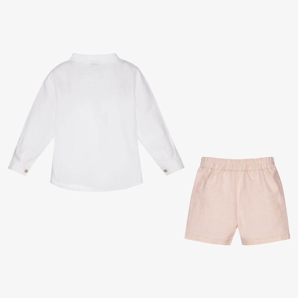 Mebi-Boys White & Pink Shorts Set | Childrensalon Outlet