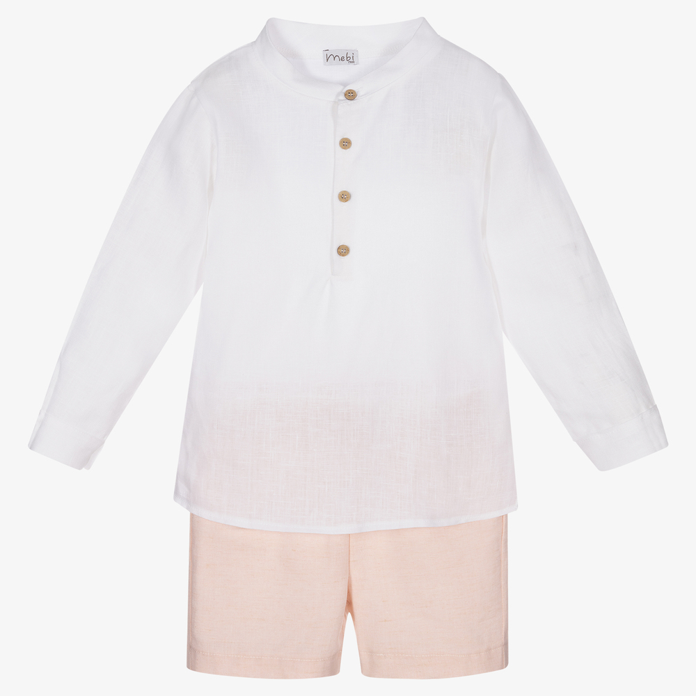 Mebi - Boys White & Pink Shorts Set | Childrensalon