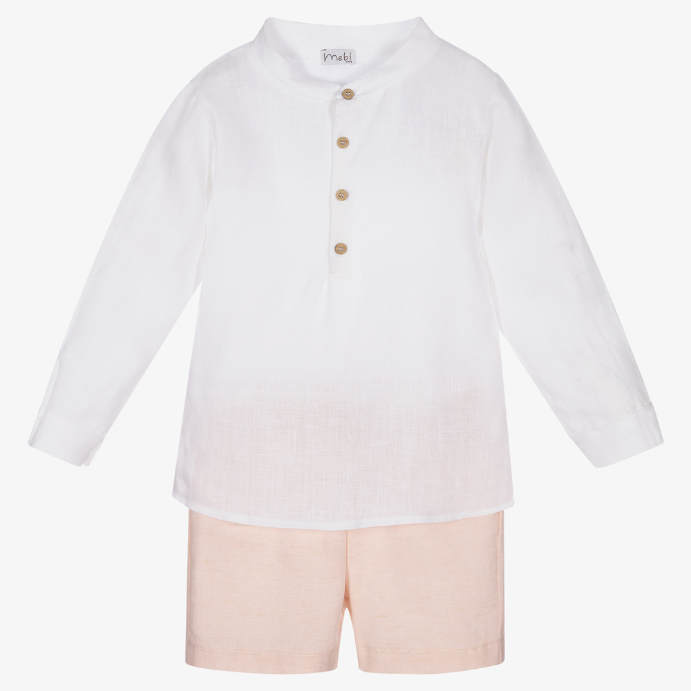 Mebi-Boys White & Pink Shorts Set | Childrensalon Outlet