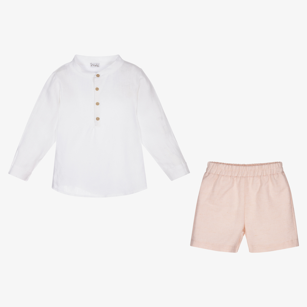 Mebi-Boys White & Pink Shorts Set | Childrensalon Outlet