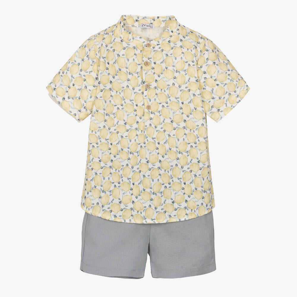Mebi - Boys Yellow Turtle Print Shirt & Grey Shorts Set | Childrensalon