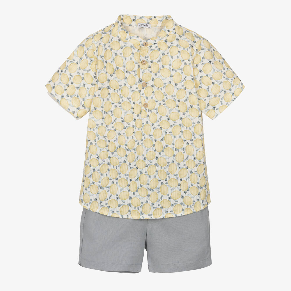 Mebi-Boys Yellow Turtle Print Shirt & Grey Shorts Set | Childrensalon Outlet