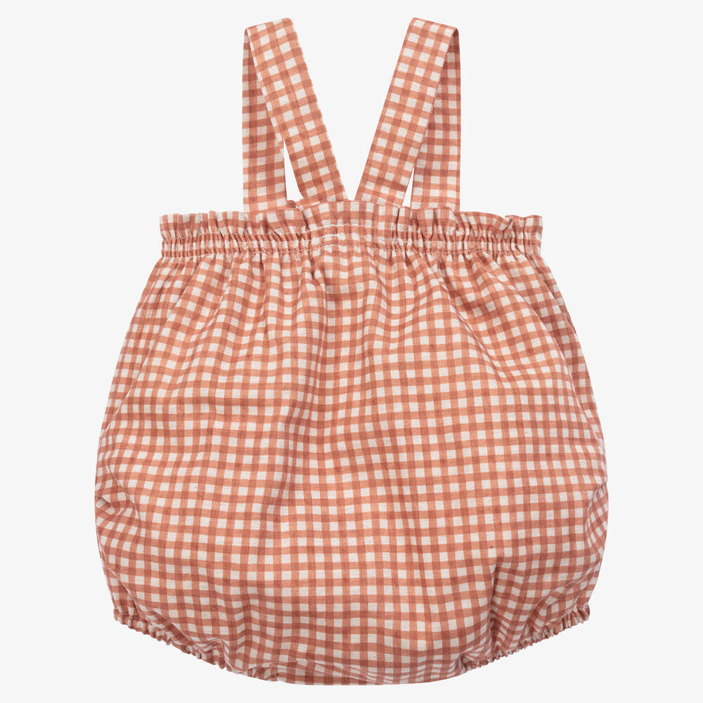 Mebi-Brown & Beige Checked Cotton Shortie | Childrensalon Outlet