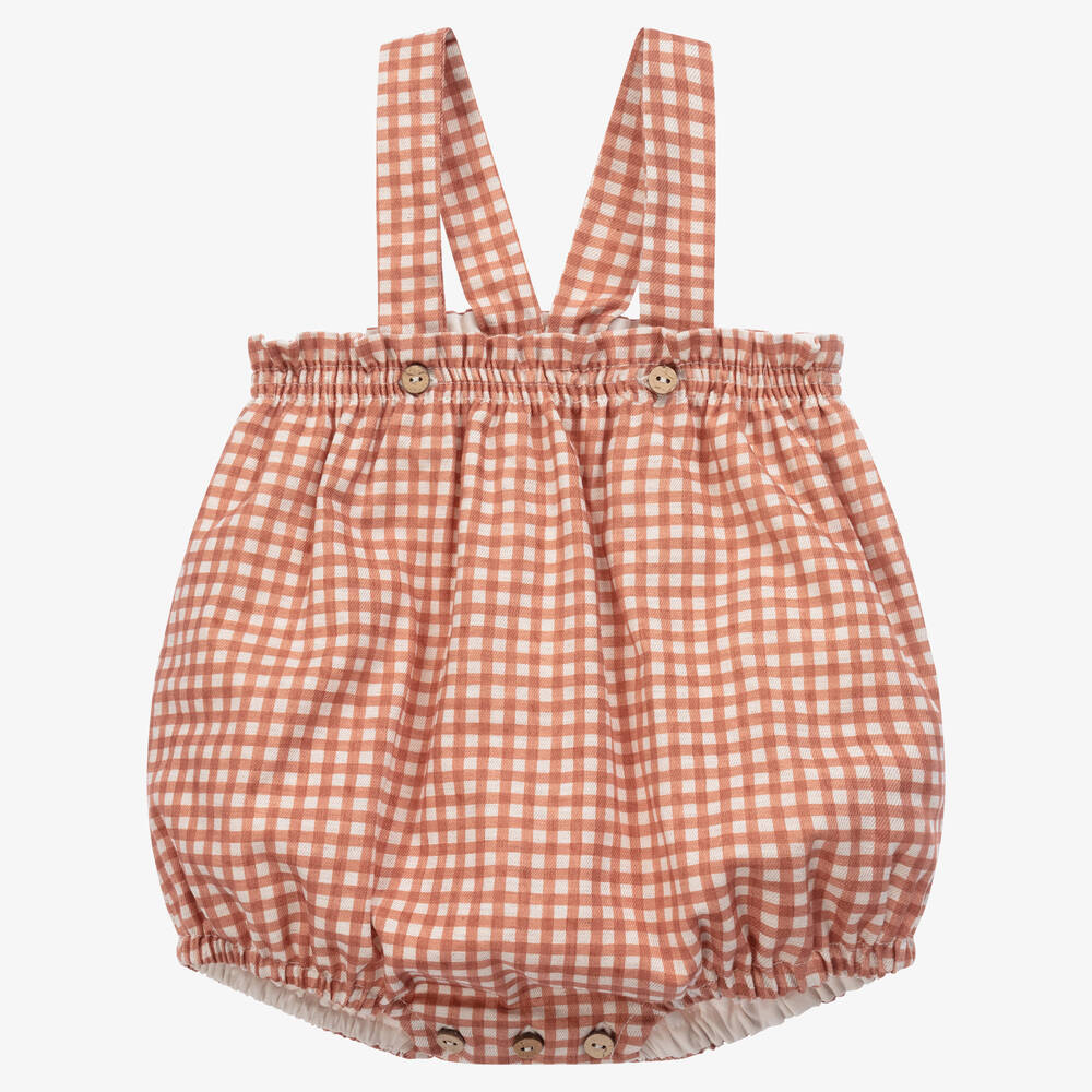 Mebi - Brown & Beige Checked Cotton Shortie | Childrensalon