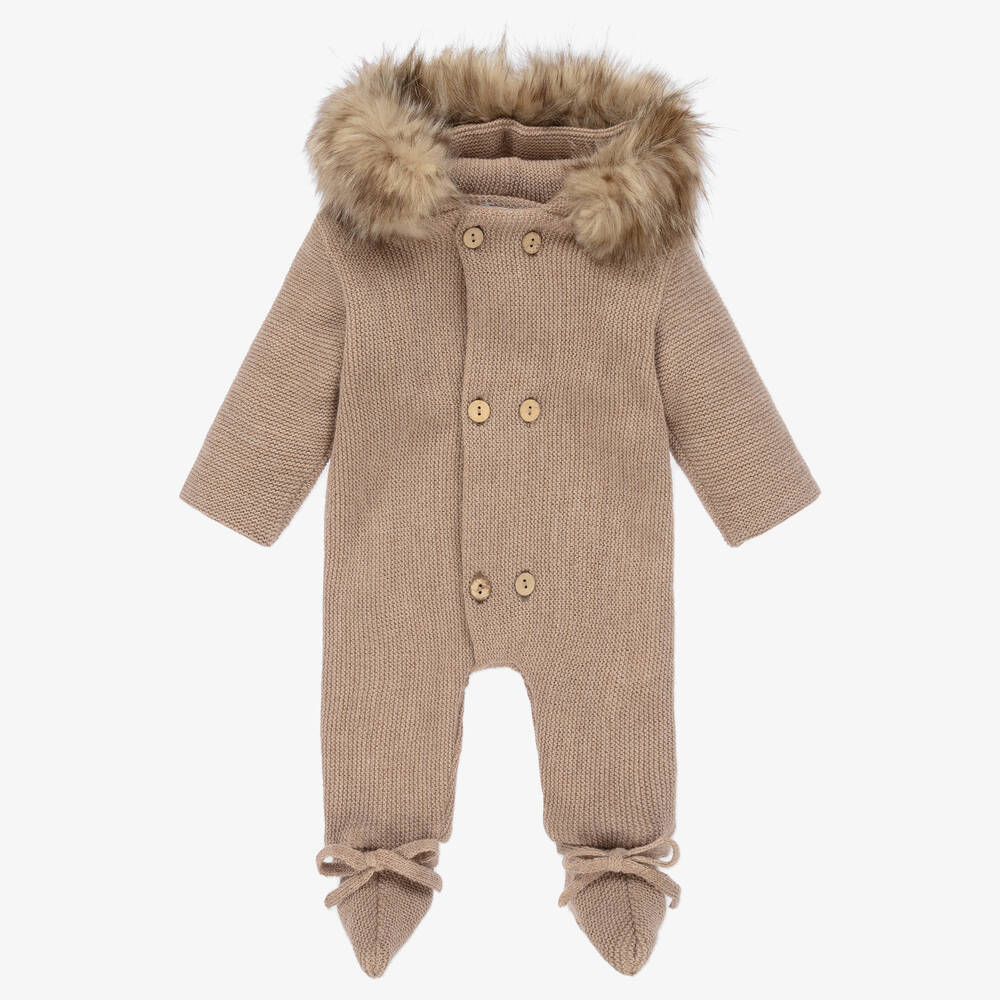 Mebi - Brauner Strick-Overall für Babys | Childrensalon