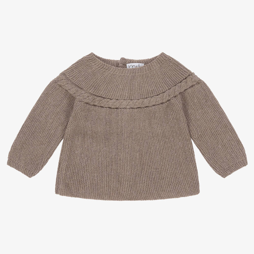 Mebi - Brown Knitted Baby Sweater | Childrensalon
