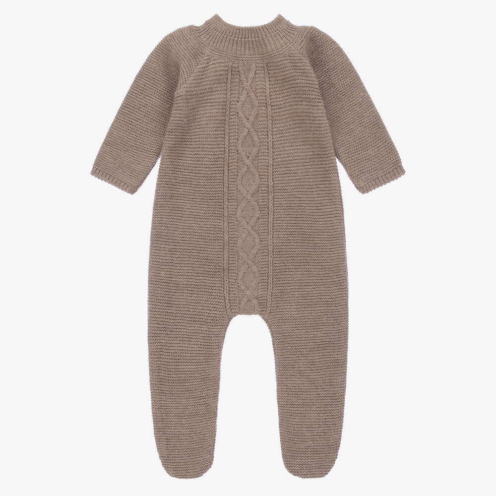 Mebi - Brown Knitted Babygrow | Childrensalon