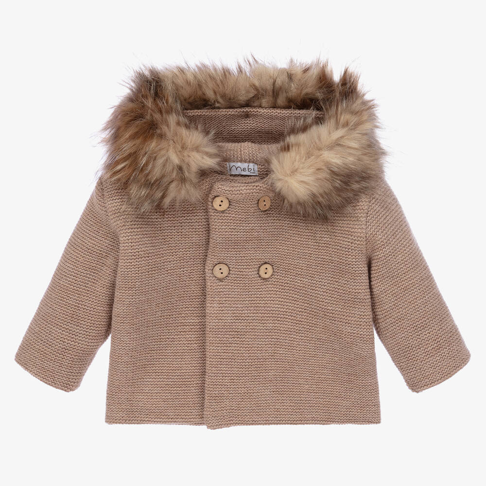 Mebi - Brown Knitted Hooded Coat | Childrensalon