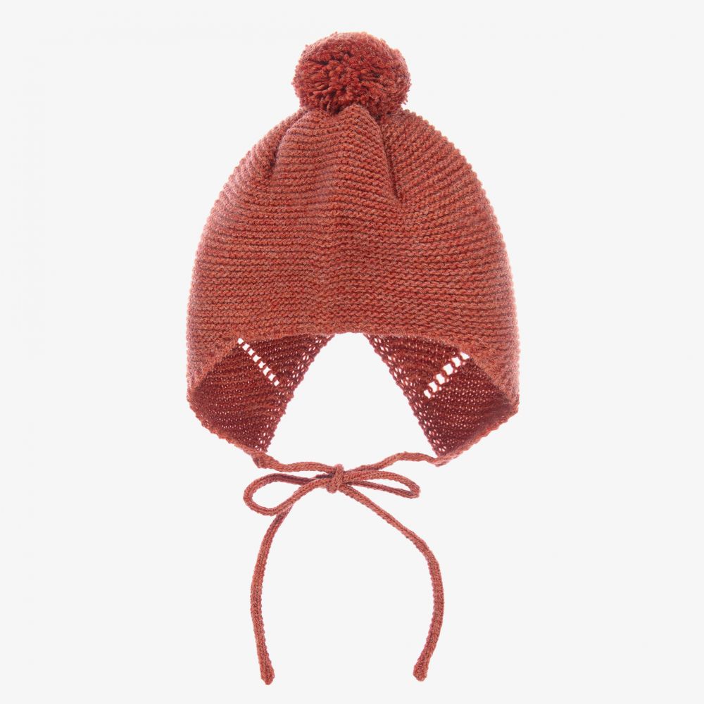 Mebi-Brown Knitted Pom-Pom Bonnet | Childrensalon Outlet