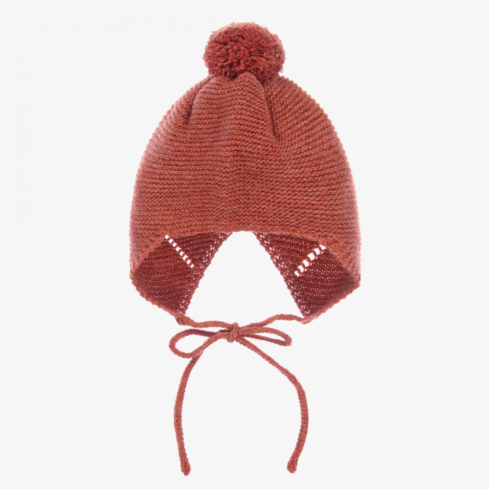 Mebi - Brown Knitted Pom-Pom Bonnet | Childrensalon