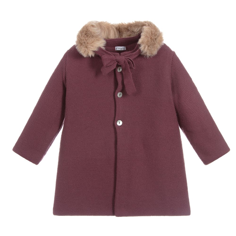 Mebi - Burgundy Red Knitted Coat | Childrensalon