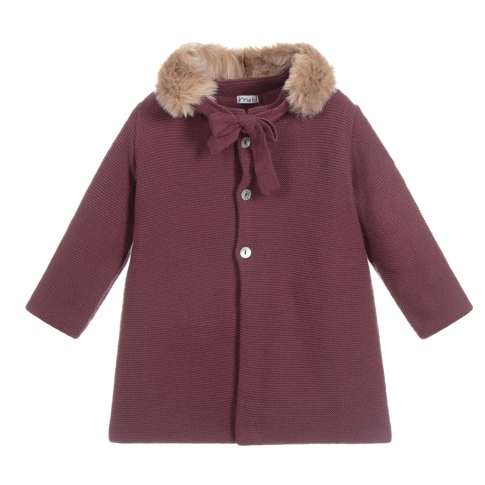 Mebi - Manteau bordeaux en tricot | Childrensalon