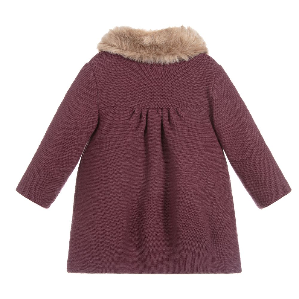 ميبي-معطف أكريليك محبوك لون أحمر برغندي للبنات | Childrensalon Outlet