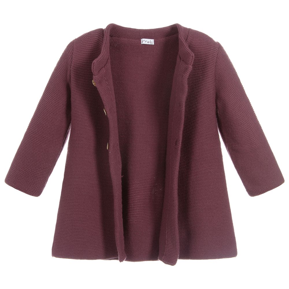 ميبي-معطف أكريليك محبوك لون أحمر برغندي للبنات | Childrensalon Outlet