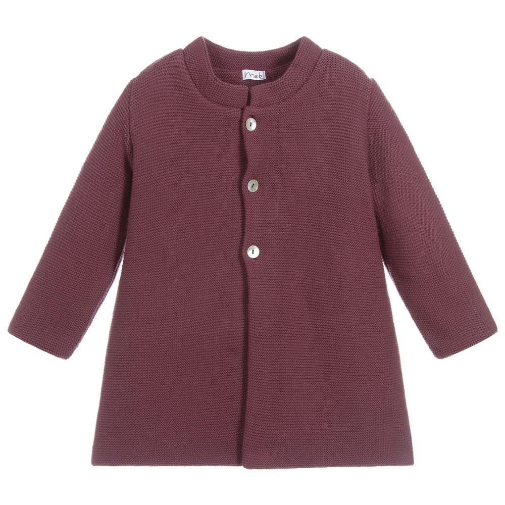 ميبي-معطف أكريليك محبوك لون أحمر برغندي للبنات | Childrensalon Outlet