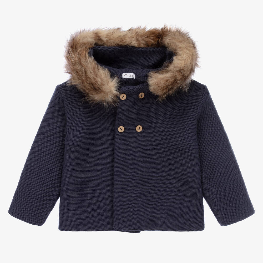 Mebi - Veste en maille bleue foncée  | Childrensalon