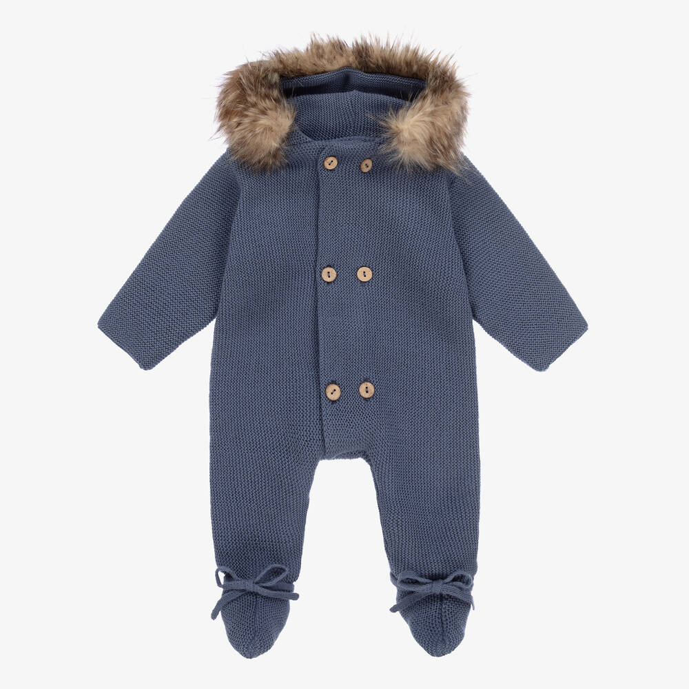 Mebi - Dark Blue Knitted Pramsuit | Childrensalon