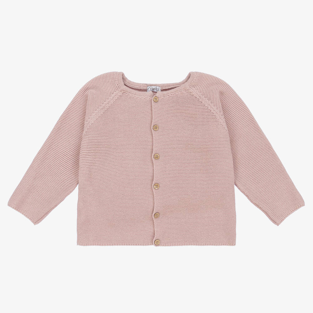 Mebi - Dusky Pink Cotton Knit Cardigan | Childrensalon
