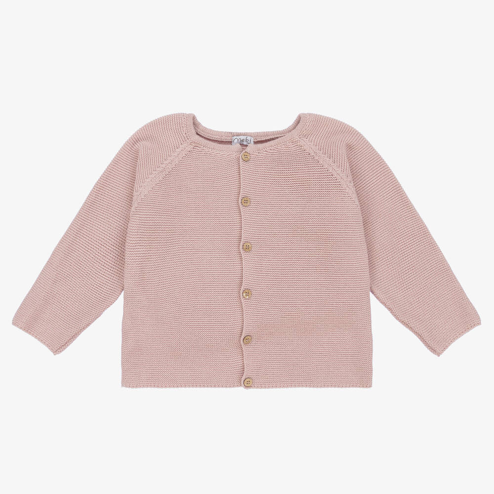 Mebi - Cardigan rose pâle maille de coton | Childrensalon