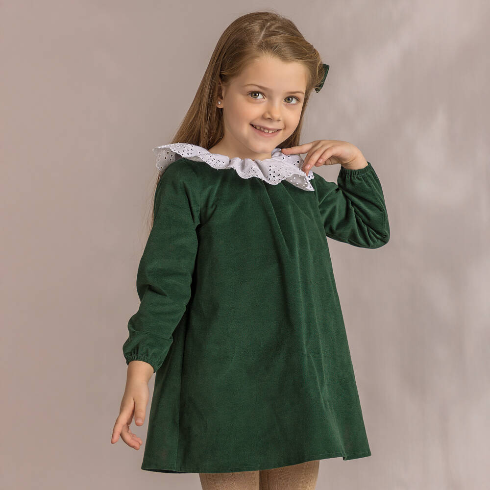 Mebi-Emerald Green Lace Collar Dress | Childrensalon Outlet