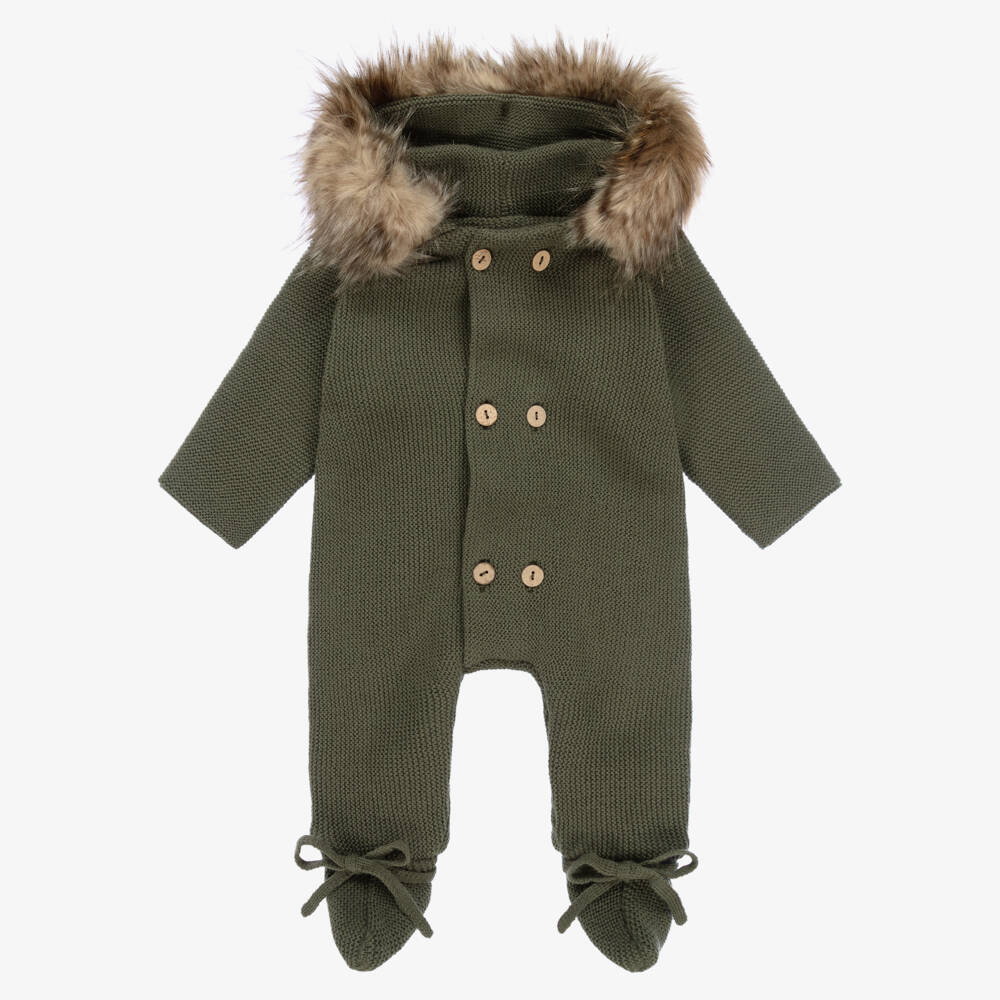 Mebi-Forest Green Knitted Pramsuit | Childrensalon Outlet