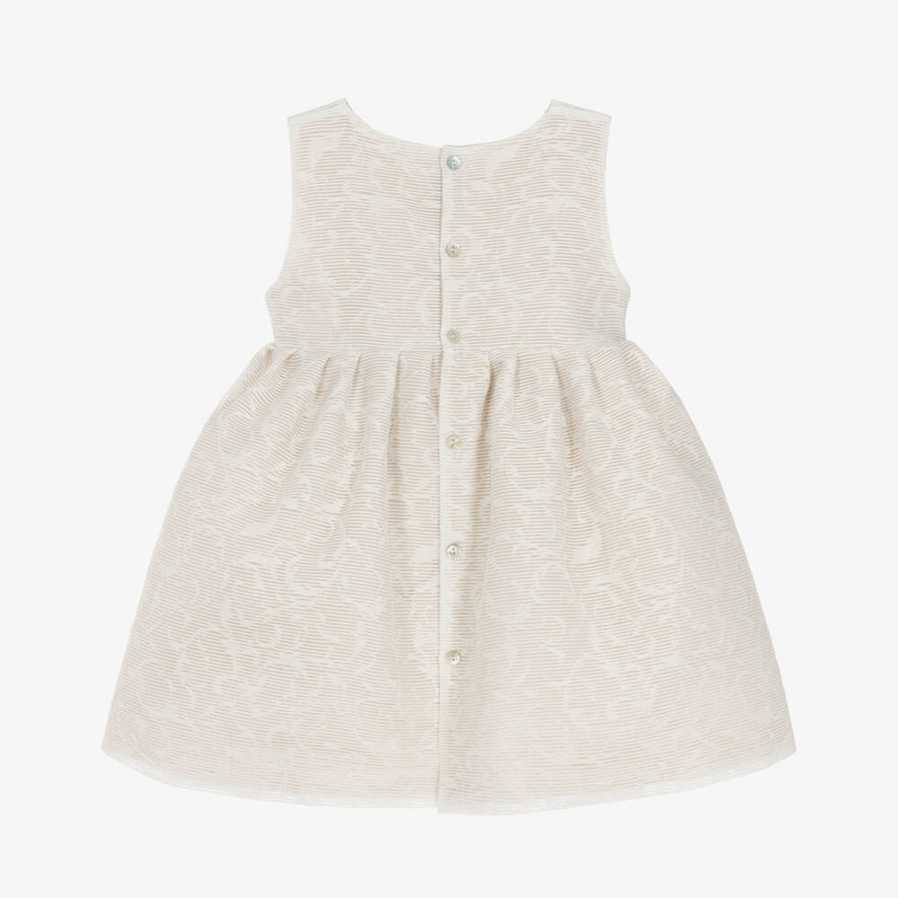 Mebi-Girls Beige Bow Detail Dress | Childrensalon Outlet
