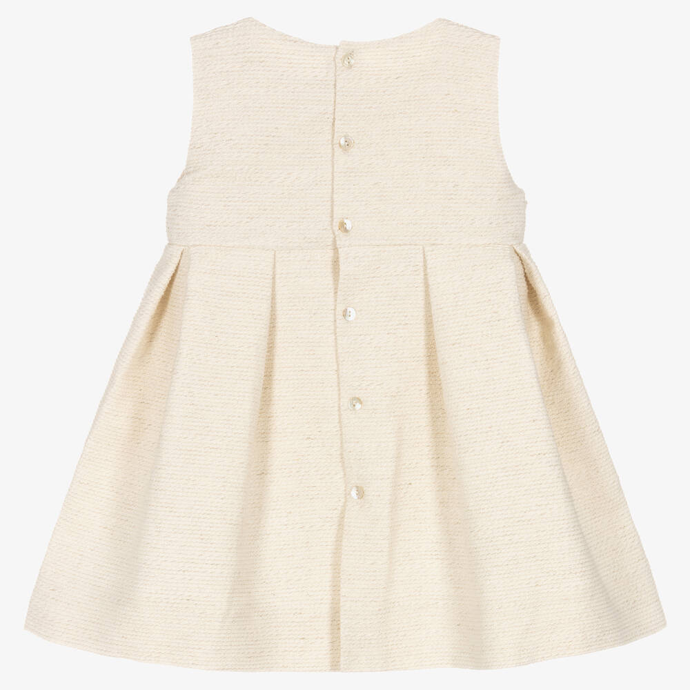 Mebi-Girls Beige & Gold Bow Dress | Childrensalon Outlet