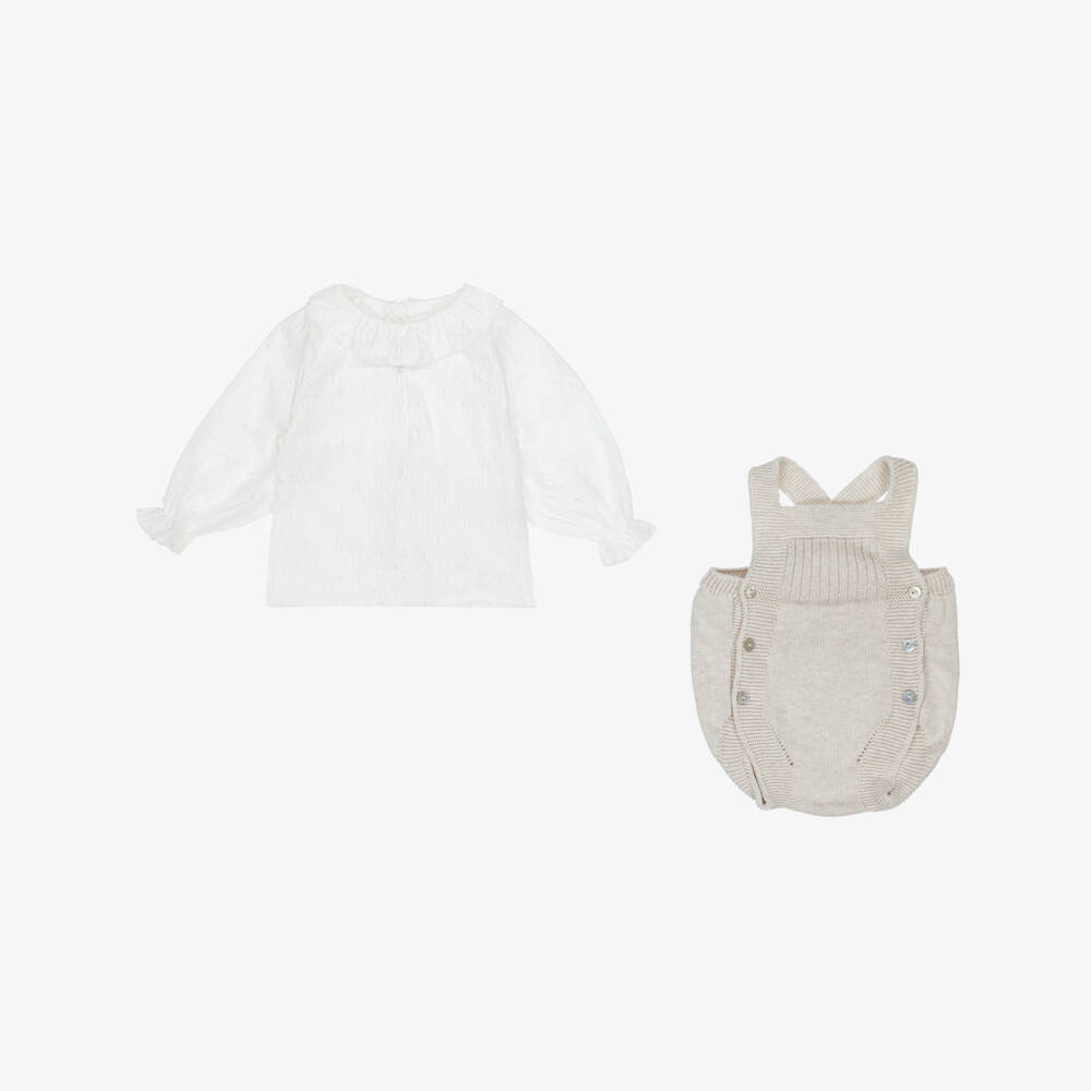 Mebi-Бежевый вязаный комплект для девочек | Childrensalon Outlet