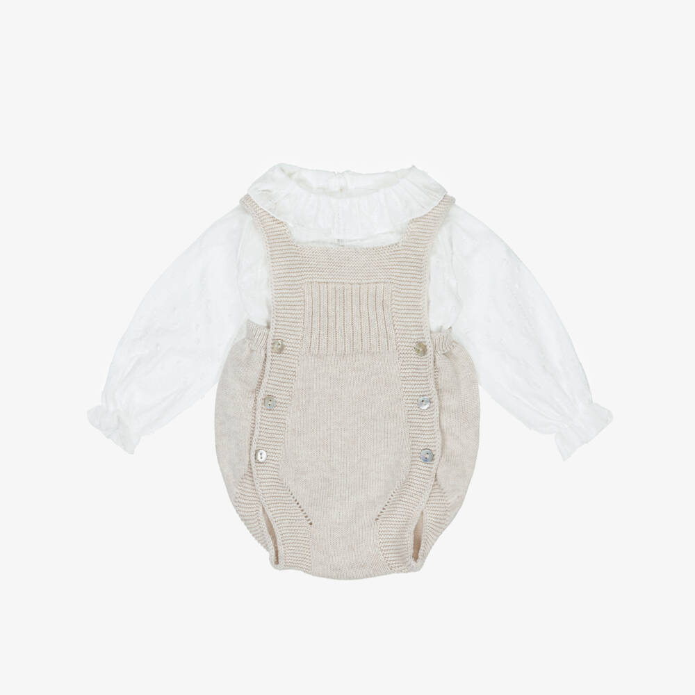 Mebi-Girls Beige Knit Shortie Ensemble | Childrensalon Outlet