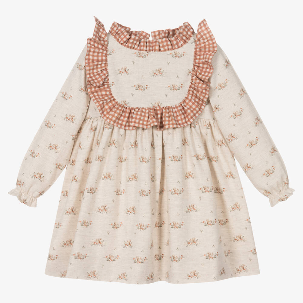 Mebi - Girls Beige Squirrel Dress | Childrensalon