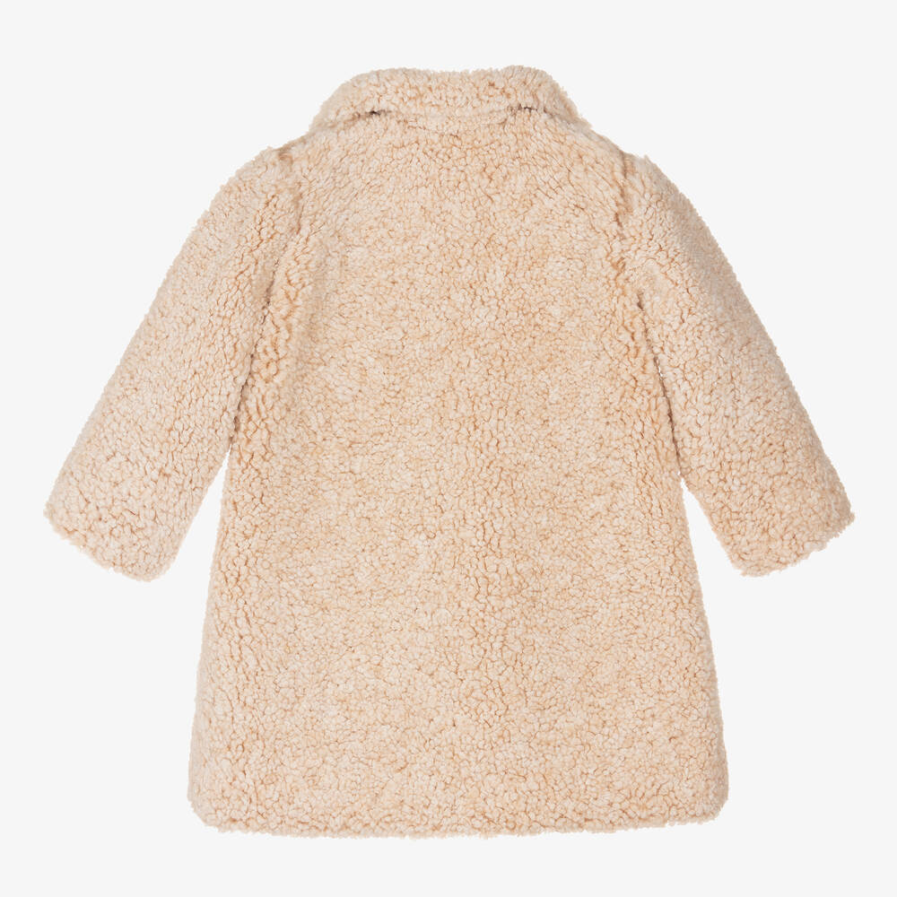 Mebi-Girls Beige Teddy Fleece Coat | Childrensalon Outlet